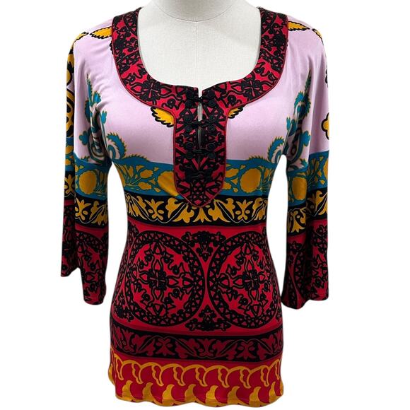 Hale Bob Mod Abstract Silk Jersey Blouse - Picture 2 of 7